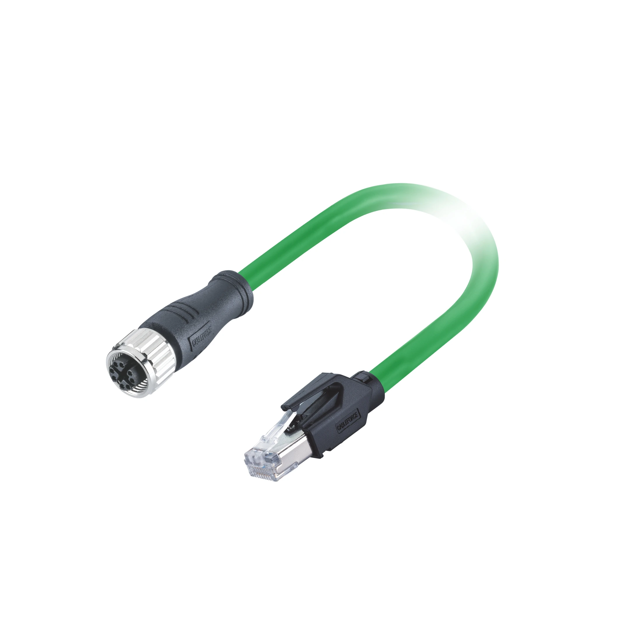 Shielded M12 X Code connector female to RJ45 male connector molded 10Gbps Cat 6A 4X2X26AWG ethernet 