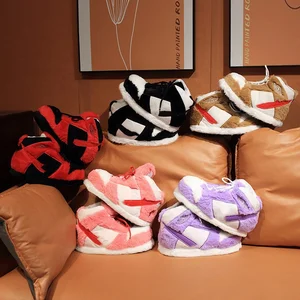 Brand Christmas Home Indoor Ant-Slippery Plush Trainer Slippers Warm Upper Sneakers for Men Women Fur Style Air Sneaker Slippers