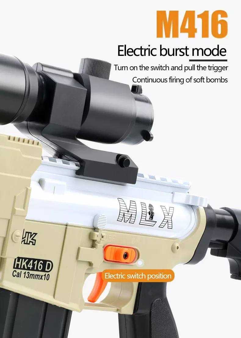 2022 New 416 Fully Auto Soft Bullet Air Gun Kid Toys Shooting Game With