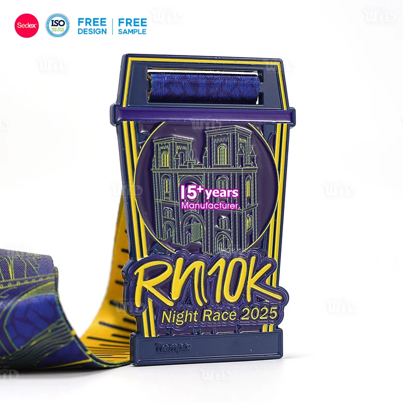 Custom Marathon 10K Running Finisher Medal With Ribbons Night Sports Race Enamel Metal Design Zinc Alloy Medal