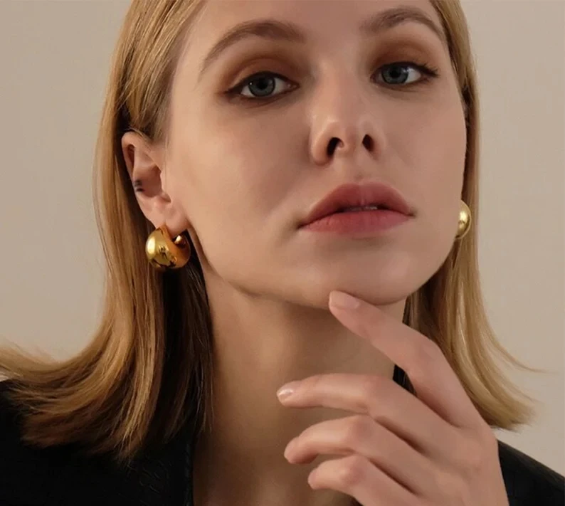 18k Gold Plated Stainless Steel Hollow Chunky Jewelry Waterdrop Stud