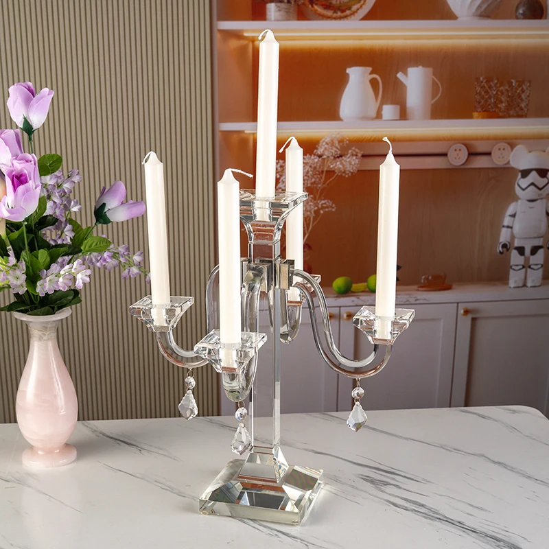 Five Arm Glass Desktop Decoration Wedding Home Crystal Candlestick
