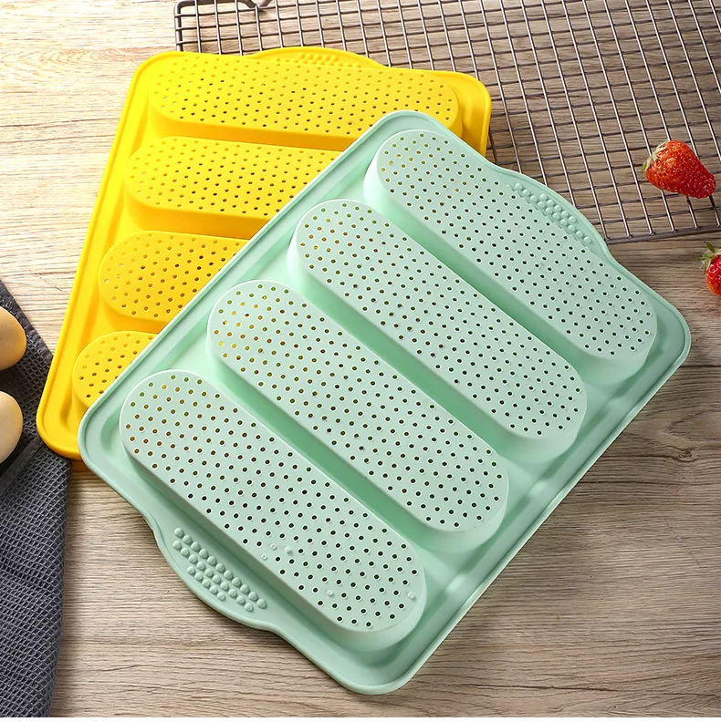 Silicone 4-Slot Baguette Cake Mold Non-Stick Rectangle Baking Pan for French Bread DIY Oven Tool details