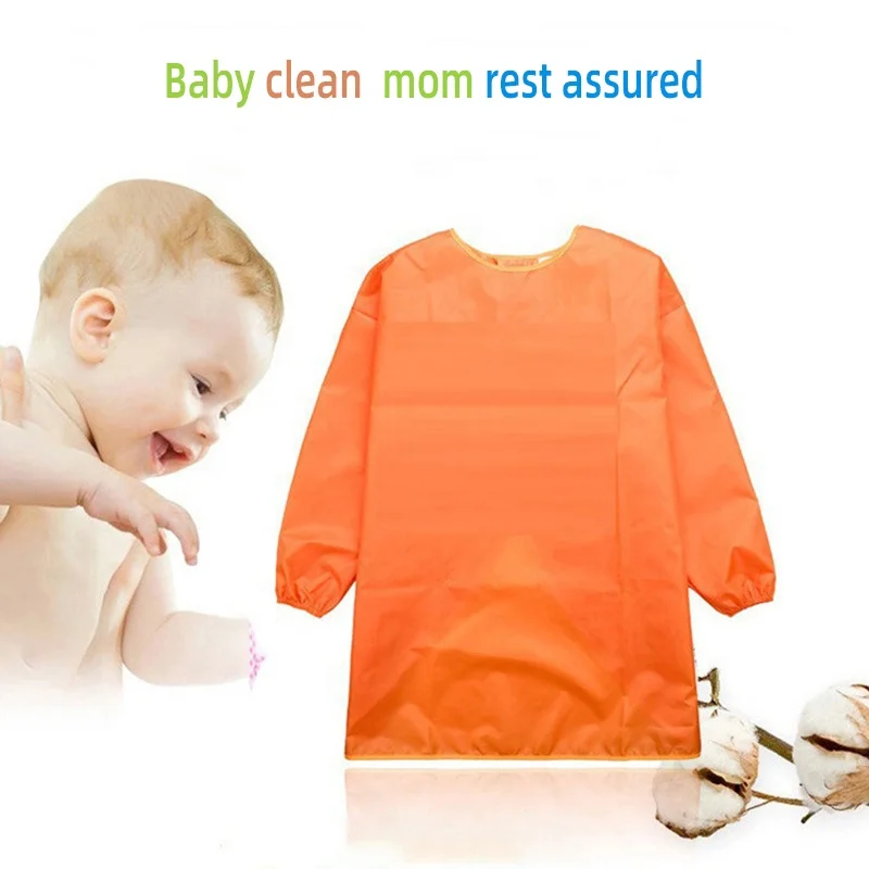 Wholesale Plain Kids Art Smock Toddler Children Painting Apron Waterproof Painting Smocks for Children of 6 Colors