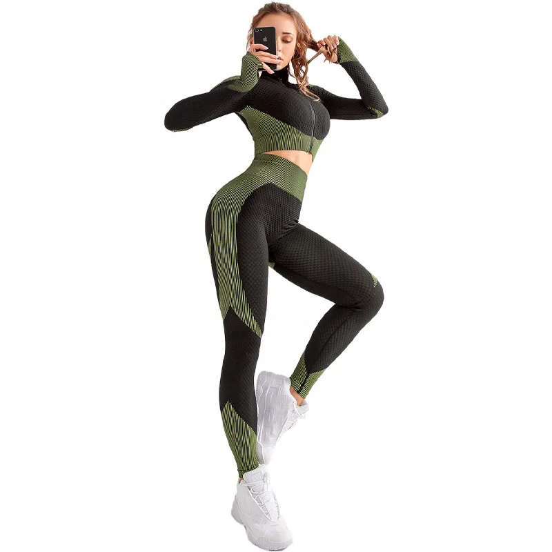 
Ptsports Беговая одежда оптом бесшовная куртка для бега с штанами для йоги спортивная одежда с длинным рукавом женский бесшовный комплект для йоги 