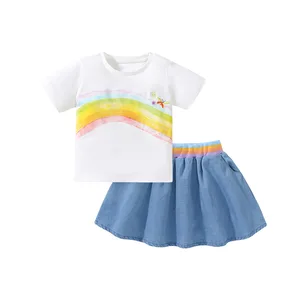 OEM Service Summer Cute Kids Clothing Sets for Girls Children Tshirt and Jeans Short Set