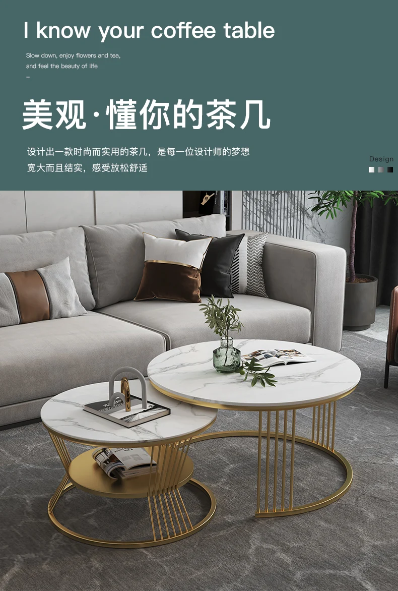 simple white metal stone gold luxury nordic round modern marble top coffee tables nesting center table for living room set home