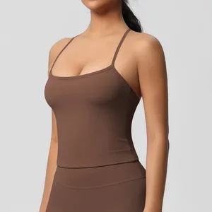 Regular Fit Longline Sports Tank Top for Women Double Layer Solid Color Racerback Yoga Bra Active Stretch Front for Gym Running