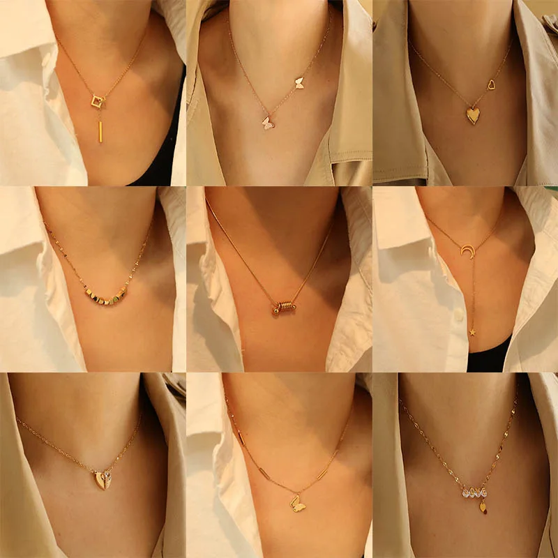 Wholesale Do Not Fade Color Titanium Steel Necklace New Fashion Gift 18k Gold Plated Stainless Steel Women Necklace Jewelry
