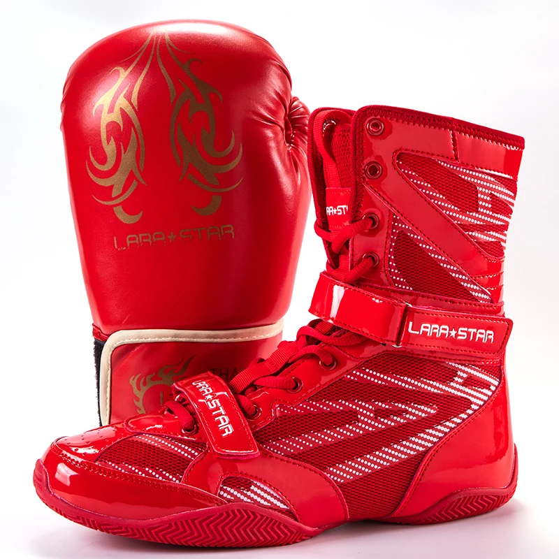 LS0099 Professional Training Gym Boxing Boots PU Leather Long Style High  Ankle Kick Boxing Shoes