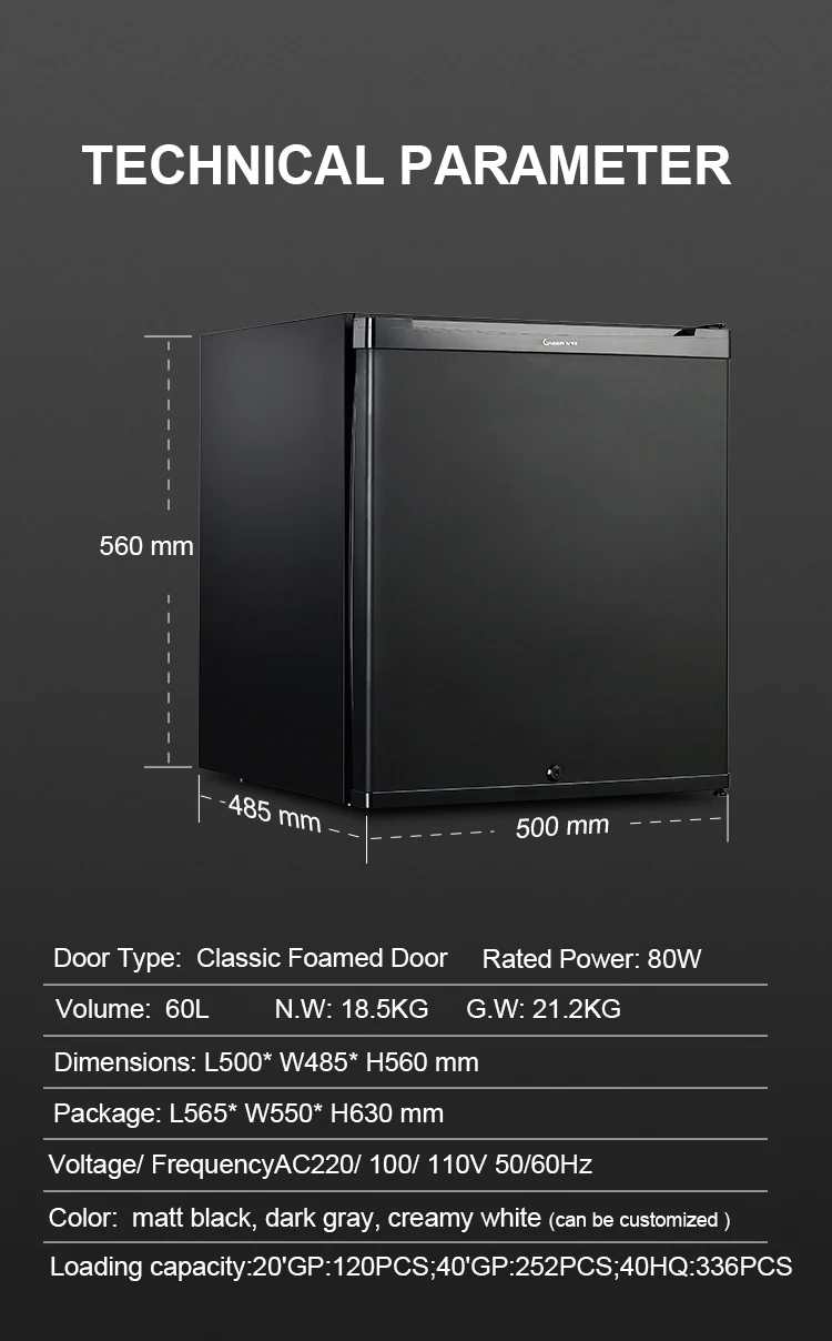 60l Noiseless Hotel Minibar Mini Fridge With Ce Cb Certificate Odm