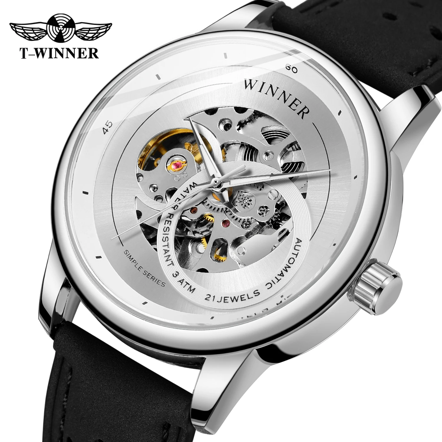 T-WINNER Gold Skeleton Men's Automatic Sport Watch