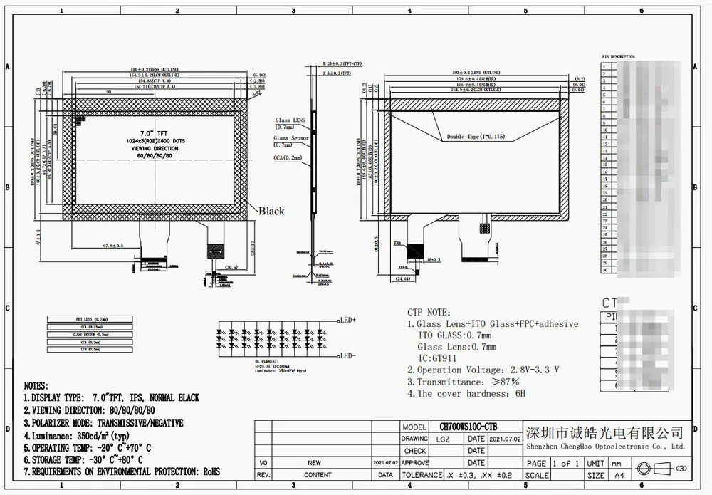 7 Inch Mipi Dsi Interface Lcd Display With Capacitive/pcap Touch Panel