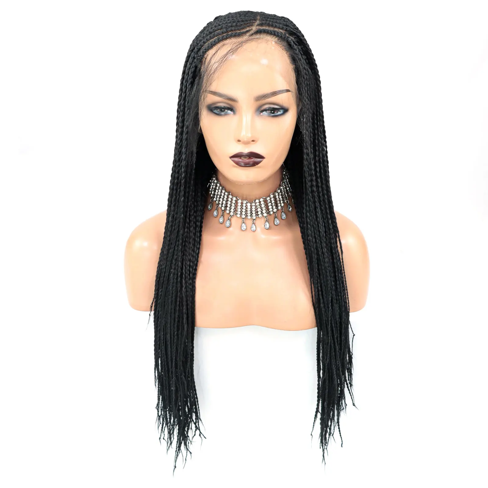 Black Color Braided Lace Front Wigs for Africa Women 30inch Soft Long  Synthetic Glueless Box Braids Hair Lace Wig With Baby Hair