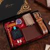 7 pezzi marrone (orologio+cintura+portafoglio+profumo da 50 ml+penna+portachiavi+scatola)