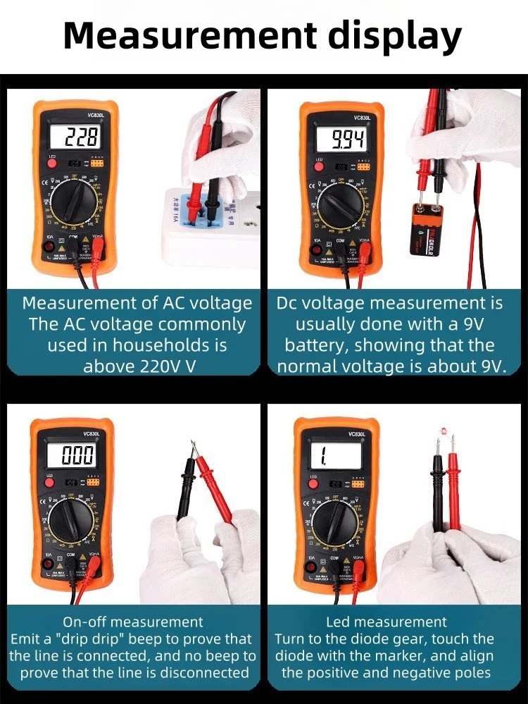 2024 New VC830L digital multimeter Pocket multimeter Multi-tester Ohmmeter AC/DC Ohmvolt-ampere voltmeter Ammeter