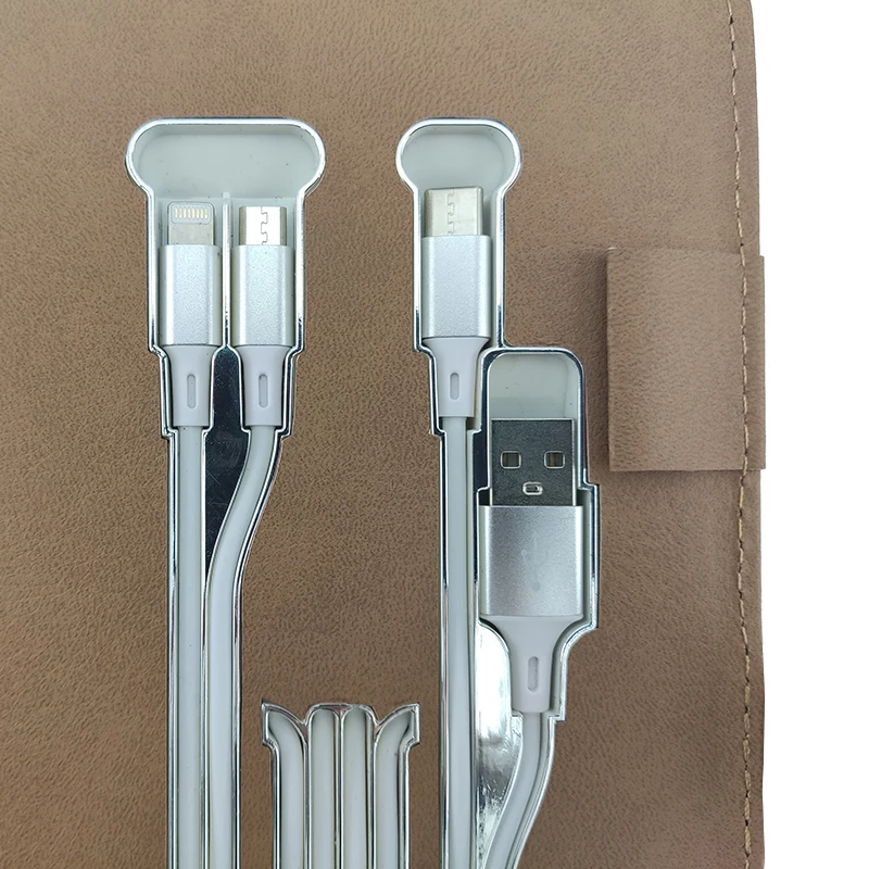 Multifunction Wireless charger USB Flash Driver LED Light Logo A5 size PU Leather Organizer with Power Bank