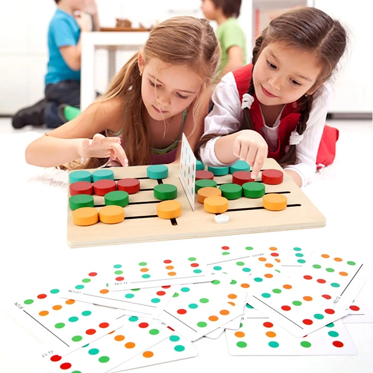 QINGTANG Wooden Four Color Puzzle Game Toys Color Sorting Matching Game for Kids Learning