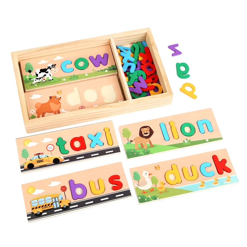 Wooden Enlightenment Match Wooden Box Spelling Word Game Children's Early Childhood Education Letter Recognition Puzzle for Kids