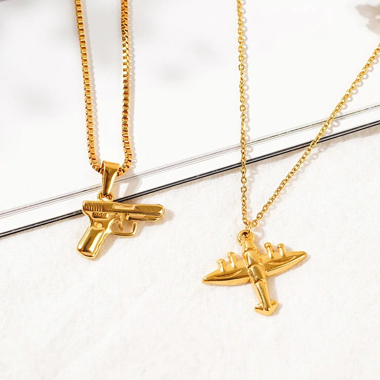 Airplane Necklace Gold Jewelry for Pilot Flight Attendant 