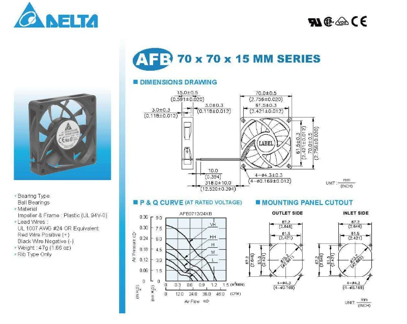 Original electric axial flow cooling fan AFB0712HB 12V 0.18A 7015 LB MB HHB V HB