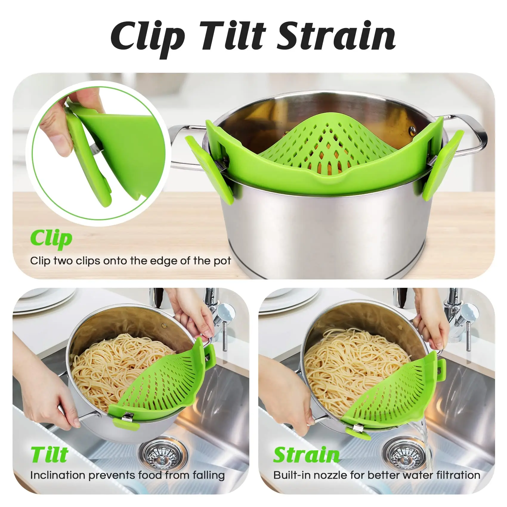 Silicone Silicon Reusable Colander Pot Strainer Clip On Kitchen Cocina