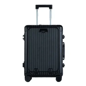 custom logo 20 Inch Aluminum Frame Trolley Suitcase Waterproof Cabin Luggage with Spinner Wheels for Business Travel Easy-Closing Features
