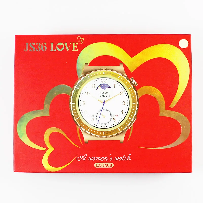 Gold JS36 LOVE Smart Watch 2023 Heart Rate Fitness tracker Wireless Charging Metal Leather Band Women Smart Watch JS36