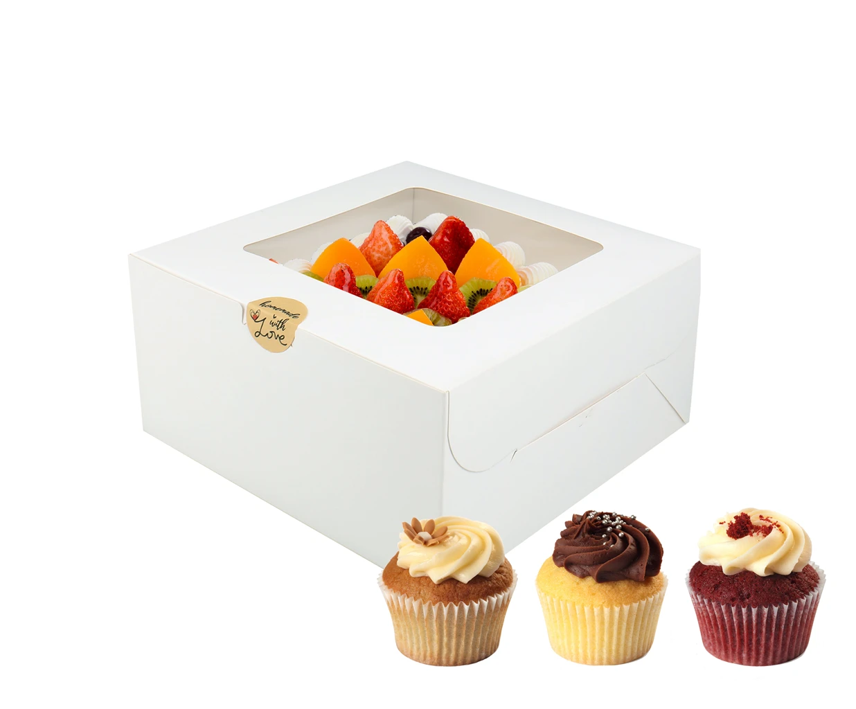 Custom White Card Cup Cake Box with Inlay Logo Customized Eco Friendly