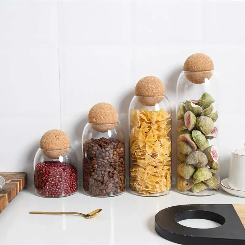 Glass Storage Jars with Cork Ball Lid Set