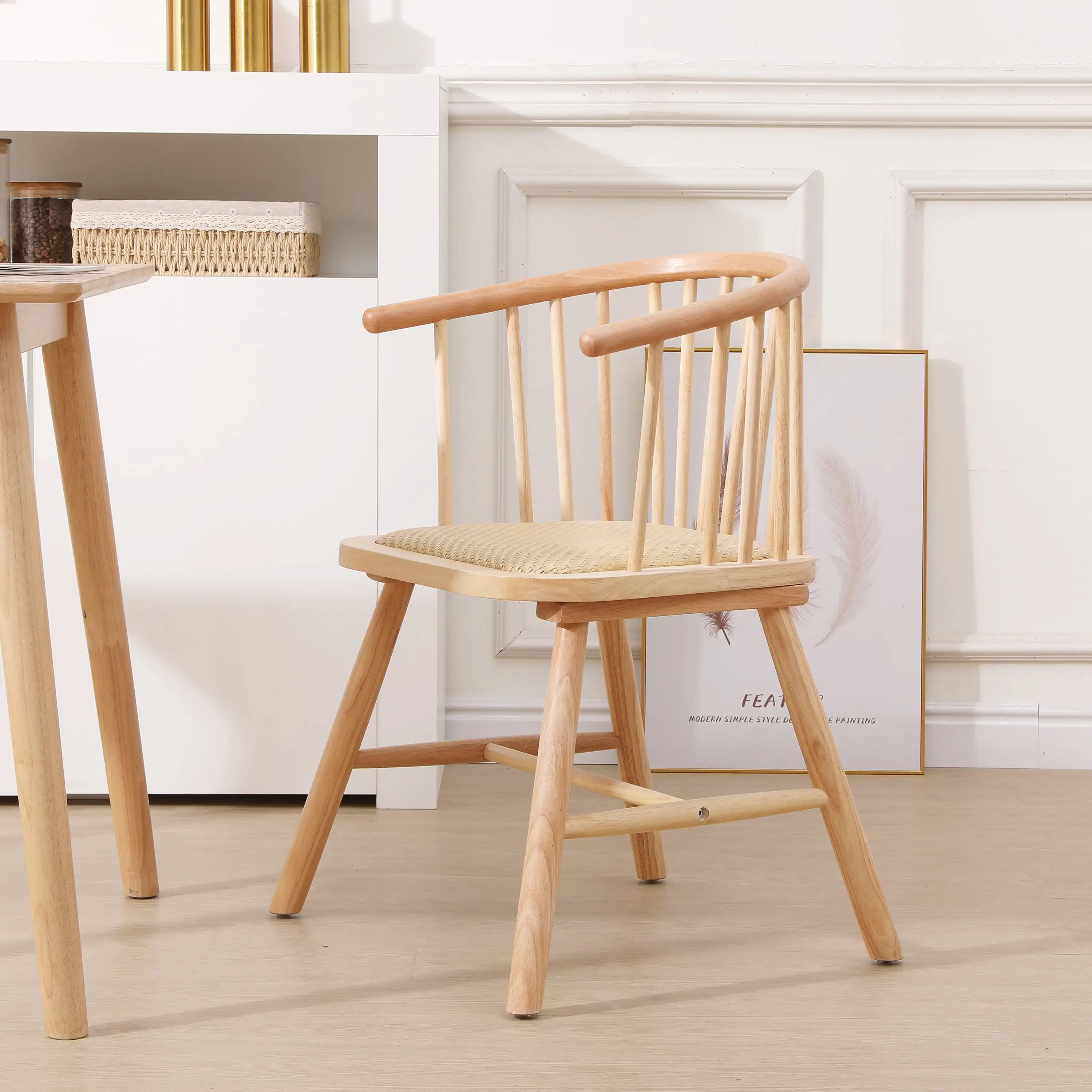 Dishi New Solid Wood Simple Modern Design Chair Solid Wood Rattan ...