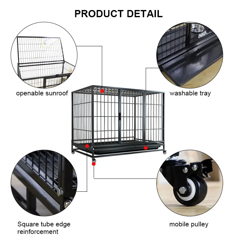 Heavy Duty Foldable Metal Kennels Large Dog Cages With Tray And Moving