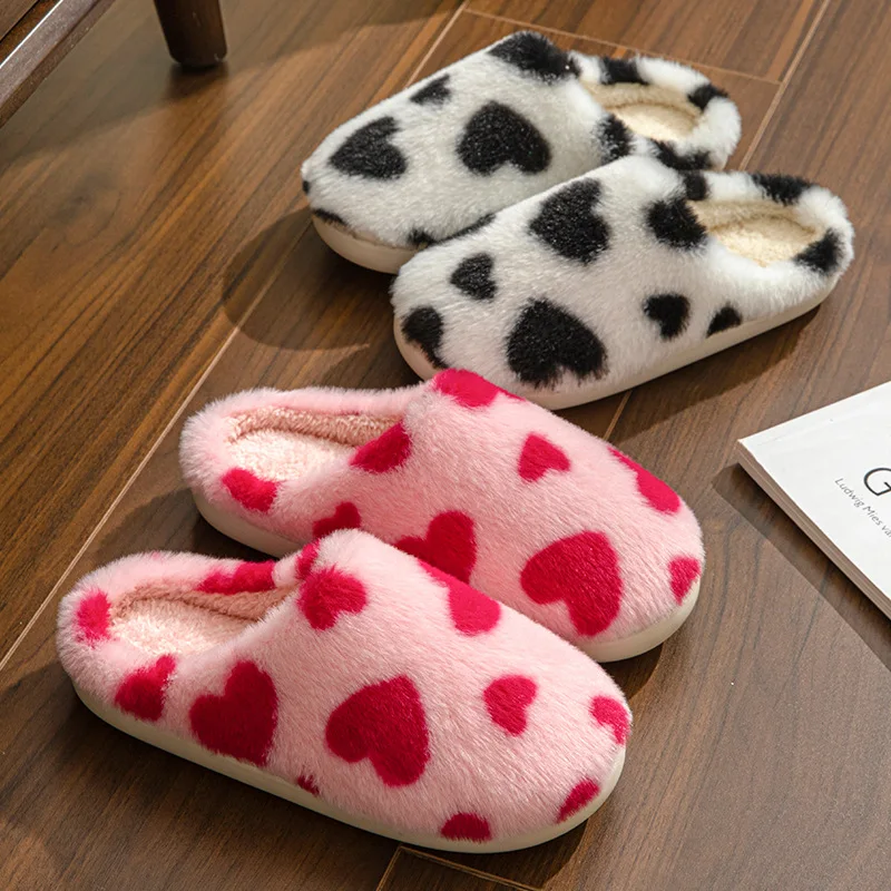 Love Heart Cotton Slippers Soft Shoes Cute Warm Indoor Winter