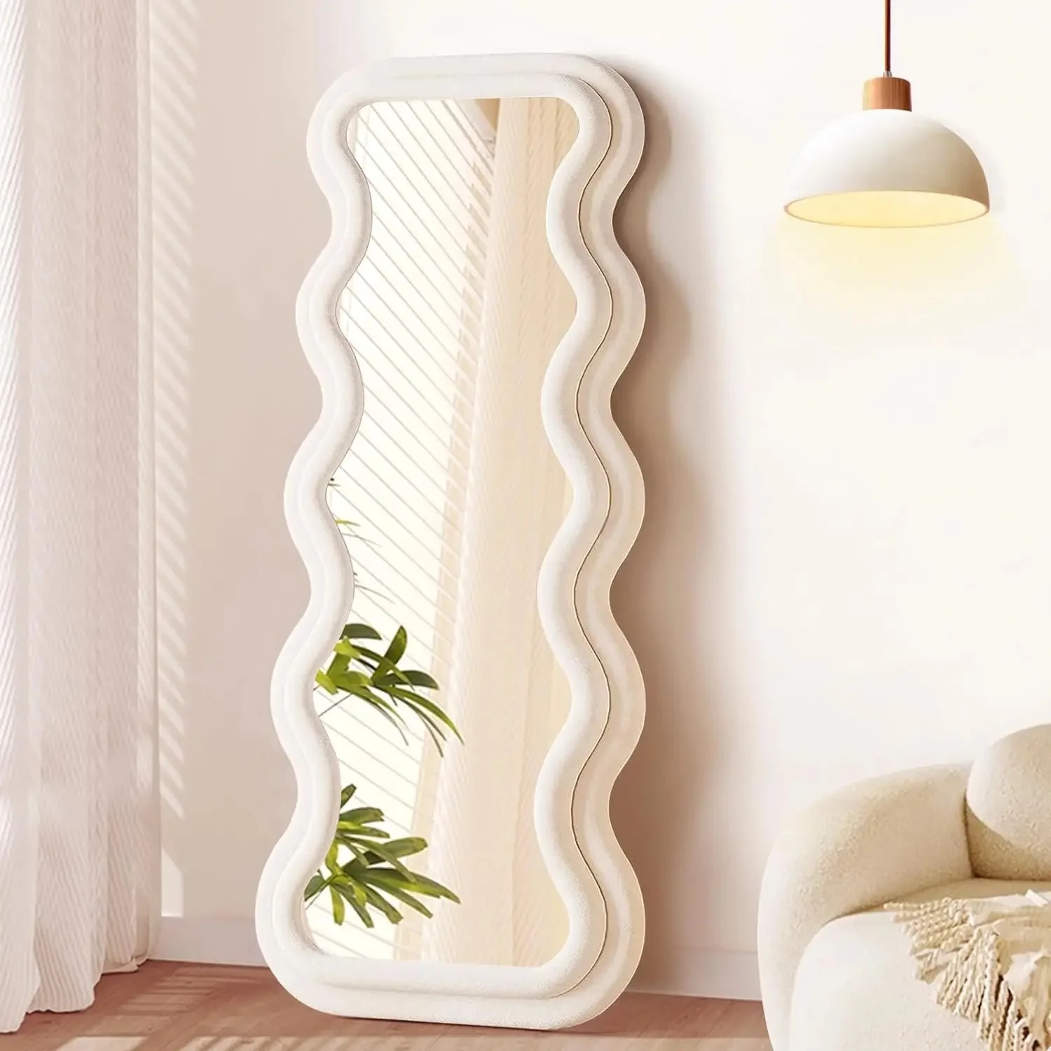 product modern design large size full length mirror wavy irregular flannel dressing mirror-1