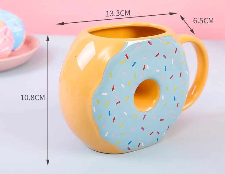 Ceramic Donut Mug Pink Glaze Doughnut With Sprinkles Best Cup for Coffee Tea Hot Chocolate details
