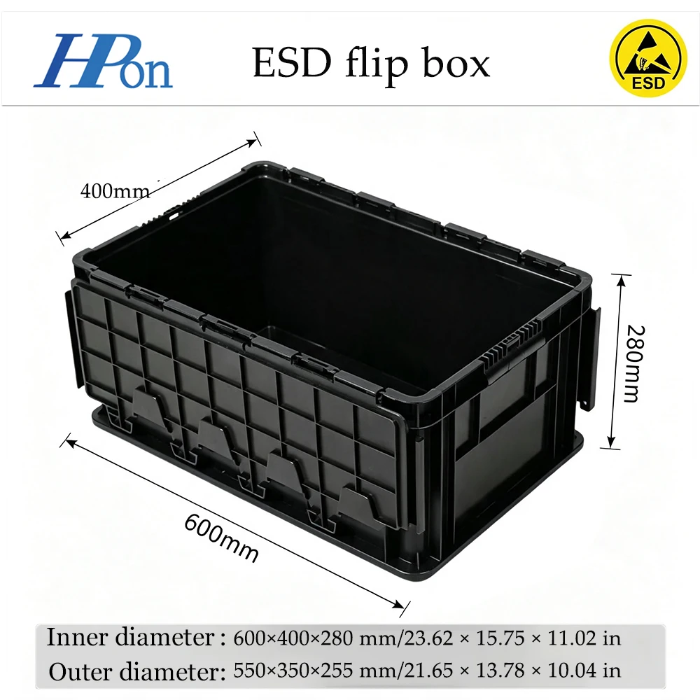 Haoputon 600*400*280 Anti Static Flip Lid Plastic Box