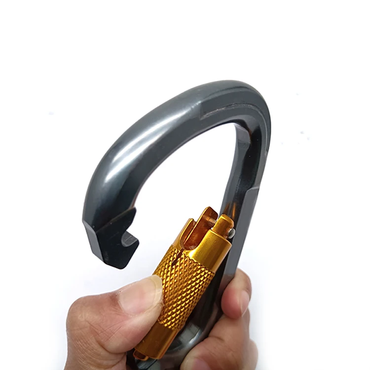 Outdoor 28kn Oxdized Aluminum 7075 Tension Automatic Locking D Shape Metal Tree Carabiners mosquetones de escalada de 25kn