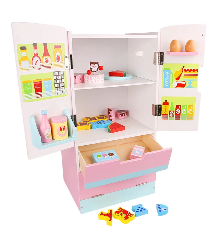 Ролевые игры двухдверный холодильник кухонный набор игрушек деревянный игрушечная