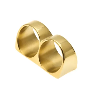 Hip Hop Jewelry Punk Charm Amazon Personality Double Finger Ring Hip Hop Gold Plated Ring