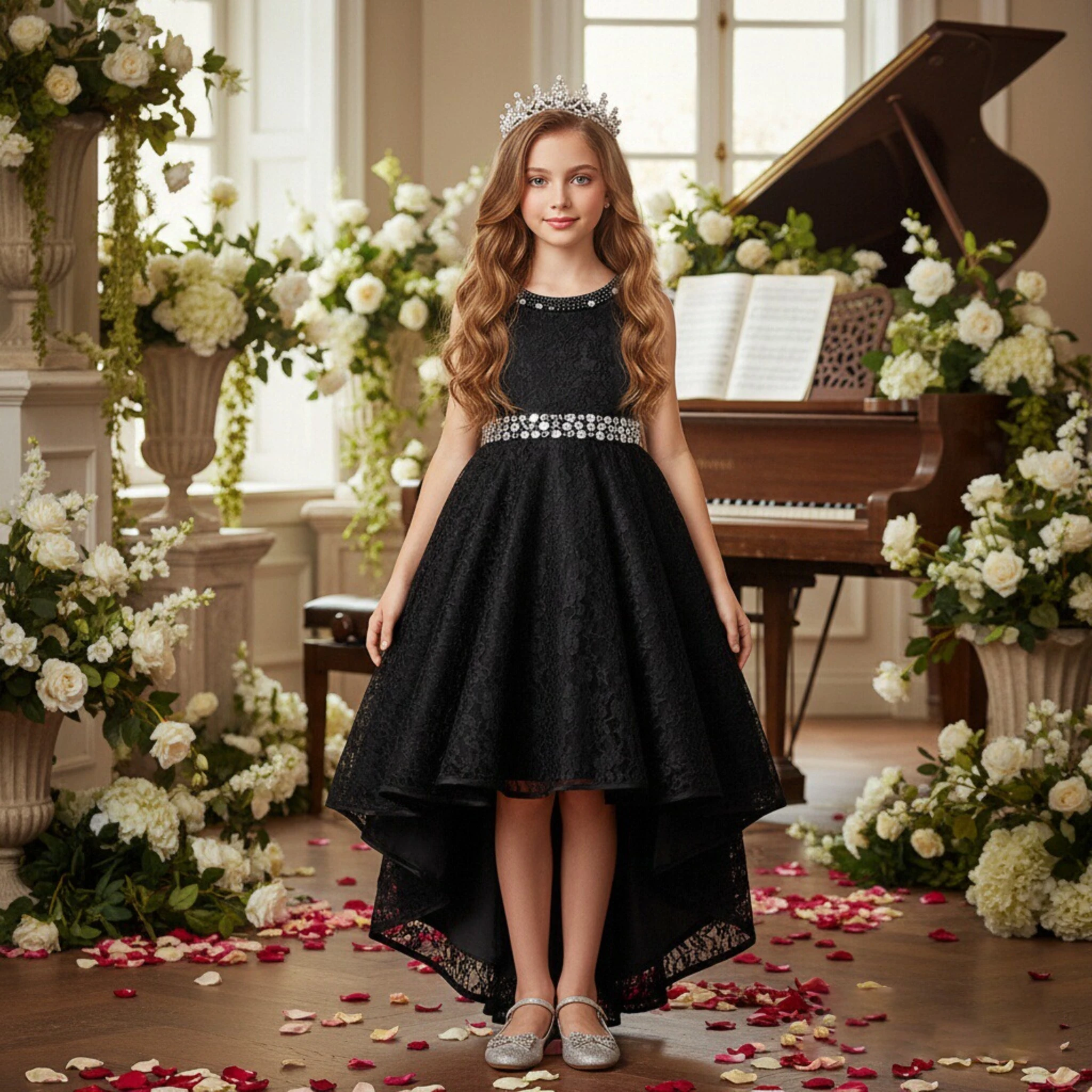 Elegant Style Lace Big Girl Dresses For 12 Years Old Tail Girl Birthday Party Dress With Belt Flower Girl Wedding Gown