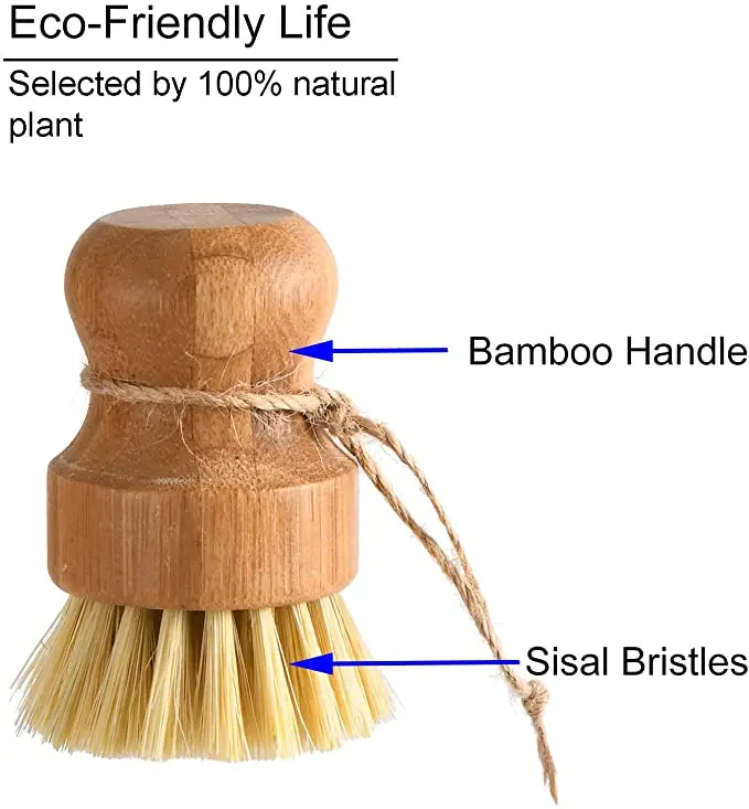 DS1010 Kitchen Cleaning Scrubber Natural Sisal Mini Dish Brush Natural Scrub Brush Bristles Bamboo Dish Scrub Brushes