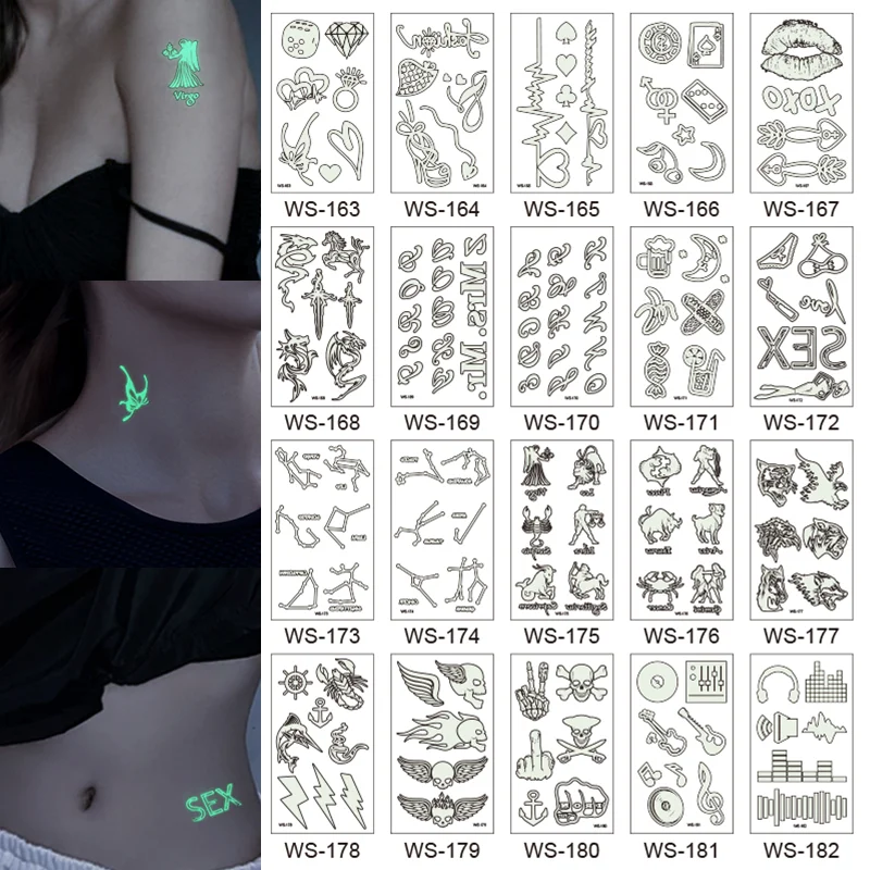 Неоновые татуировки наклейки черные огни для светящейся вечеринки светящиеся Временные ювелирные украшения тела мерцающие кожа неоновые временные