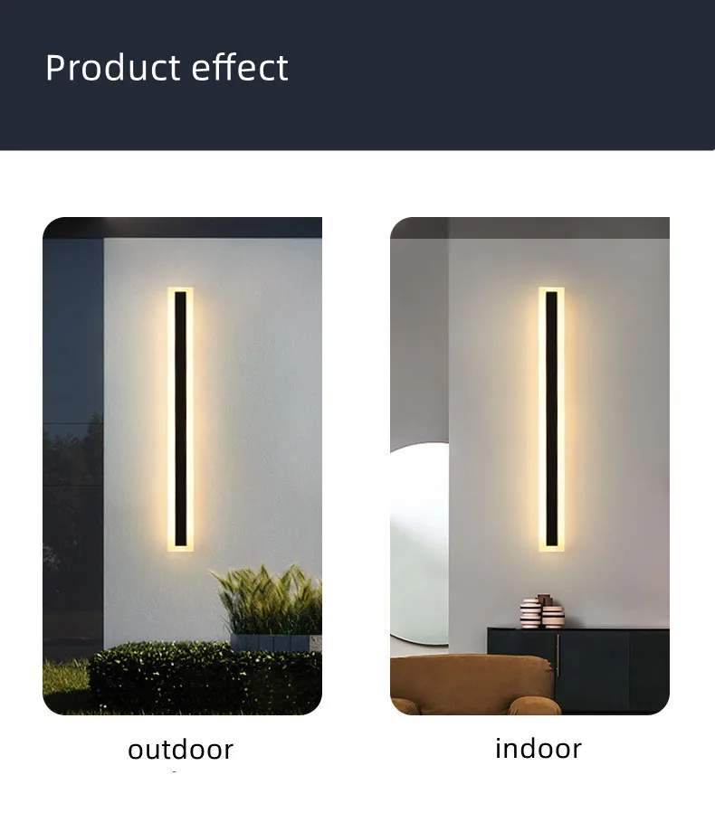 Modern Outdoor Long Strip Led Wall Lamp Nordic Villa Living Room Indoor Bedroom Bedside