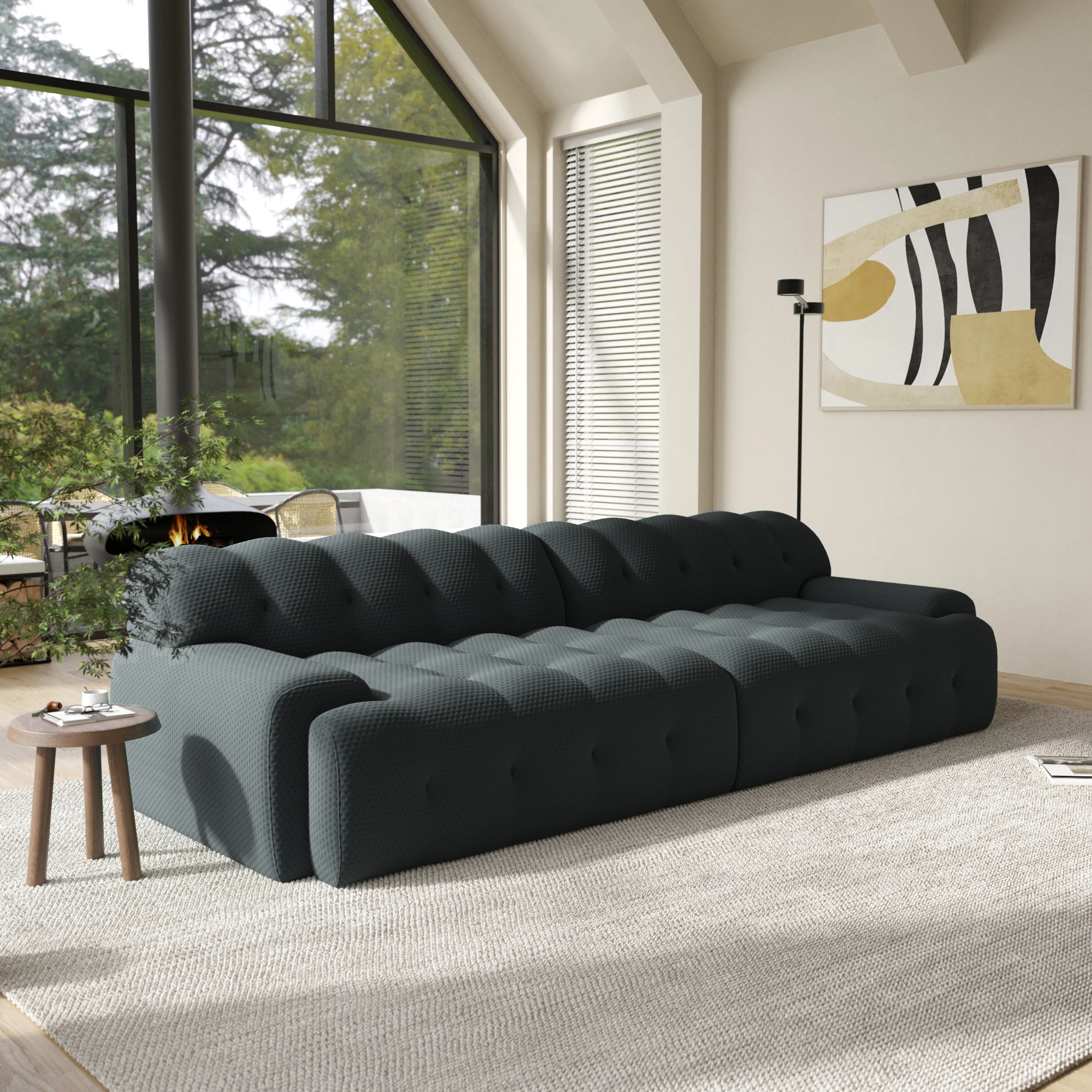 ATUNUS Italian 5D Elastic Fabric Compressed Vacuum Foam Lounge Couch Sofa Custom Modular Sectional Compress Sofa Couch Set
