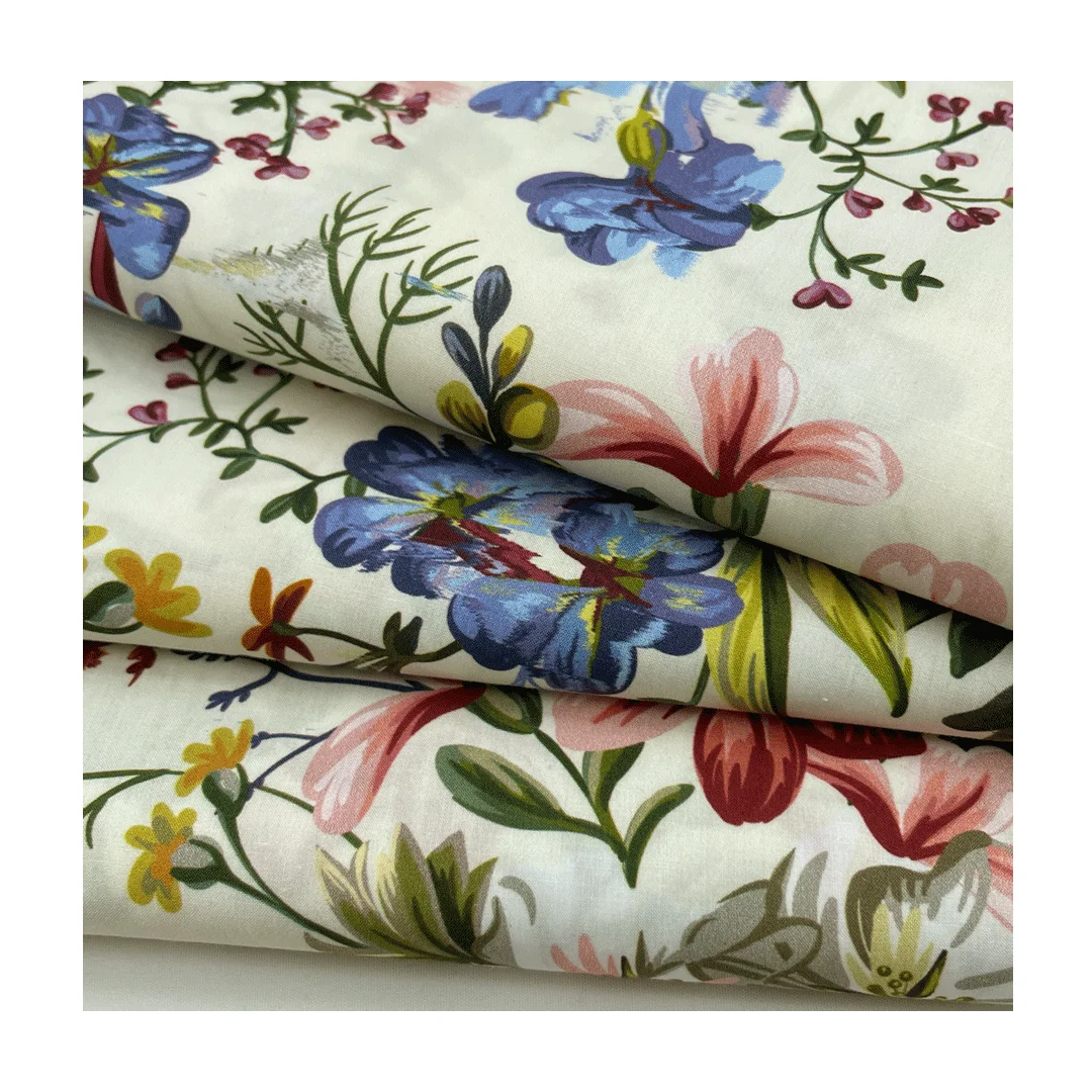 Высокое Качество No MOQ индивидуальный дизайн цифровой печати легкий 100% хлопок 60S цветочная ткань для