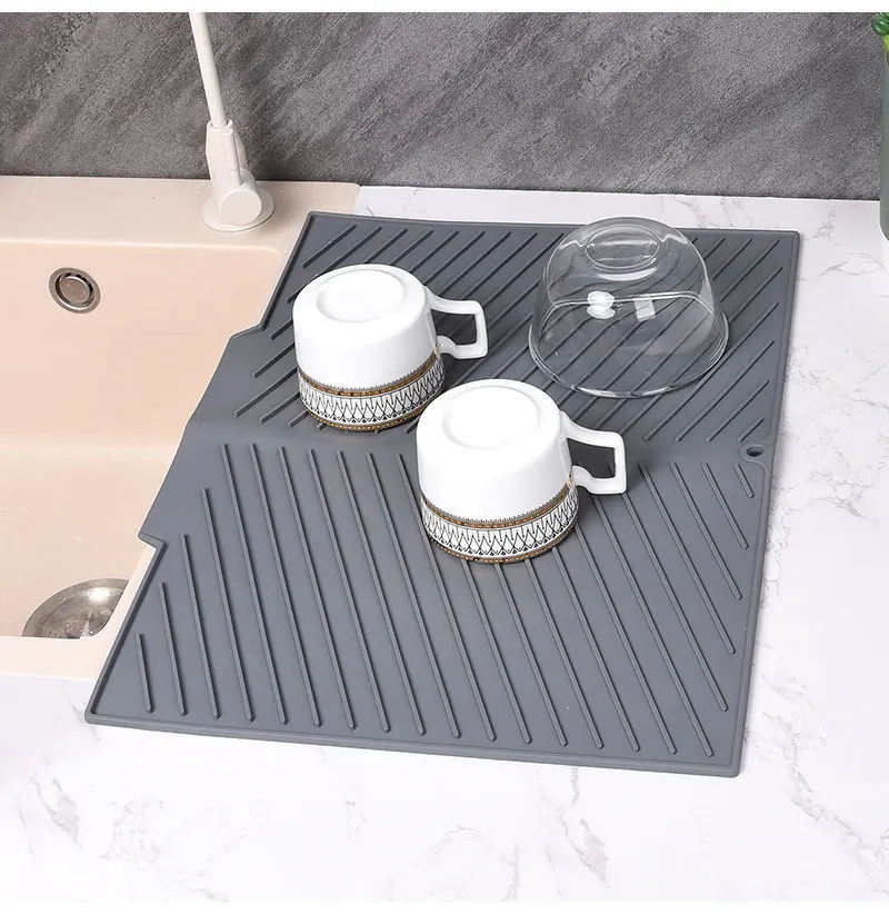 Ilicone Drying Pad Non Slip Heat Resistant Drain Mat Easy to Clean Coaster for Kitchen Tableware