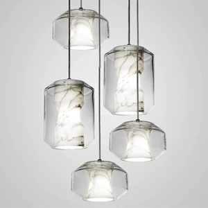 Spanish Natural Alabaster Pendant Light Marble Glass Adjustable Height Dimmable LED for Hotel Bedroom Bar Dining Middle Hanging