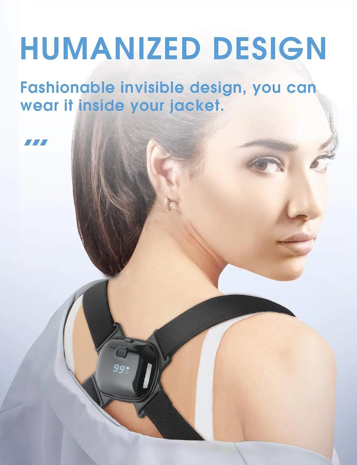 Electronic Posture Reminder Smart Posture Corrector with Sensor Vibration Adjustable Under Clothes Invisible Posture Trainer