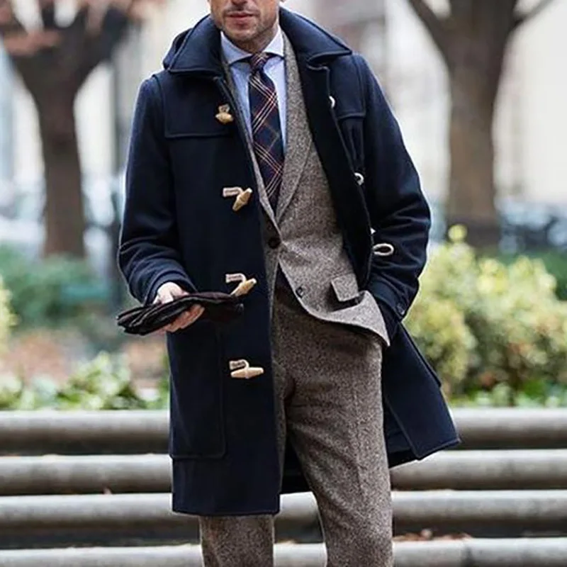 Casual fashion blue trench coat for men