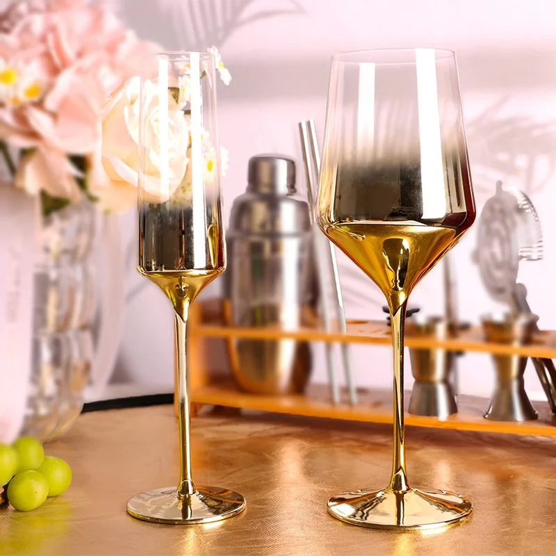 Karosa Golden Rustic Rose Gold Crystal Glass Wine Glasses